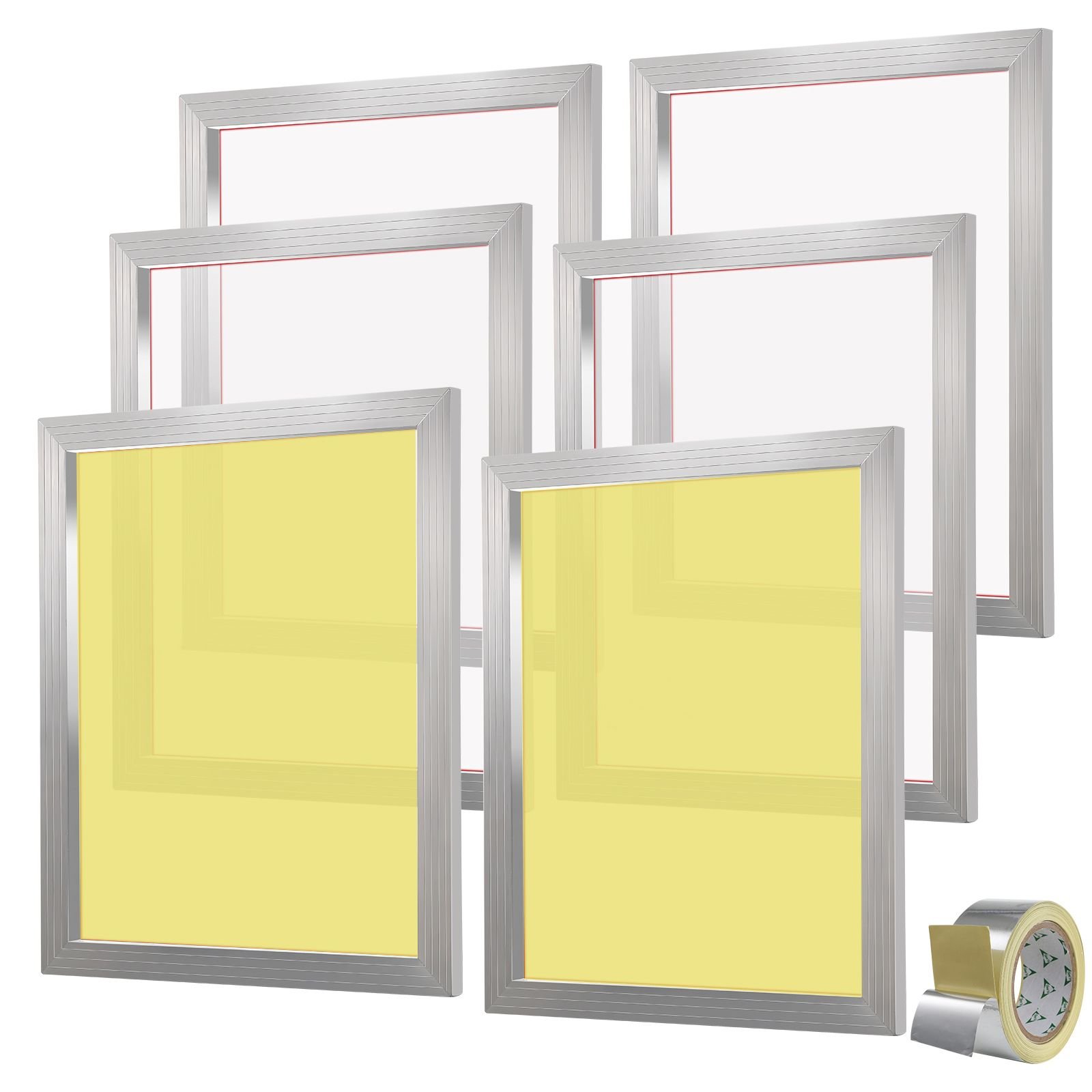 screen printing kit, 6 pieces aluminum silk screen printing frames, 20x24inch silk screen printing frame with 110 count mesh, high tension nylon mesh and sealing tape for t shirts diy printing