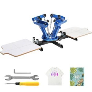 Screen Printing Machine, 4 Color 2 Station, 360° Rotable Silk Screen Printing Press, 21.2 x 17.7in / 54 x 45cm Screen Printing Press, Dual-layer Positioning Pallet for DIY T-shirt Printing