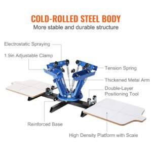screen printing machine, 4 color 2 station, 360° rotable silk screen printing press, 21.2 x 17.7in / 54 x 45cm screen printing press, dual layer positioning pallet for diy t shirt printing