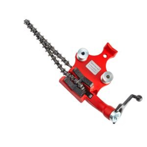screw bench chain vise 1/8 to 5 inch pipe capacity, heavy duty bench chain pipe vise with crank handle, neoprene coated jaw, cast iron material ideal for a variety of pipes