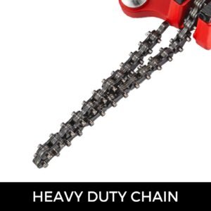 screw bench chain vise 1/8 to 5 inch pipe capacity, heavy duty bench chain pipe vise with crank handle, neoprene coated jaw, cast iron material ideal for a variety of pipes