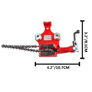 screw bench chain vise 1/8 to 5 inch pipe capacity, heavy duty bench chain pipe vise with crank handle, neoprene coated jaw, cast iron material ideal for a variety of pipes