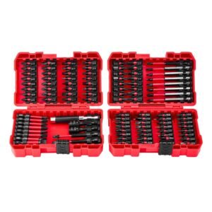 screwdriver bit set, 101 piece, magnetic phillips, pozidriv, slotted, square, torx, hex bits, hex nut sockets, extension rod with storage case, high strength s2 alloy steel, blackened finish