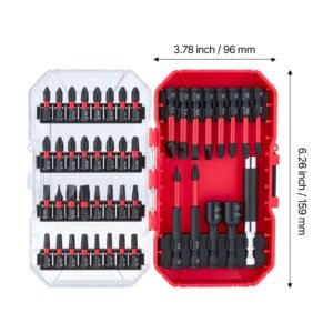 screwdriver bit set, 45 piece, magnetic phillips, slotted, square, torx bit, hex nut sockets, extension rod with transparent storage case, high strength s2 alloy steel, blackened finish