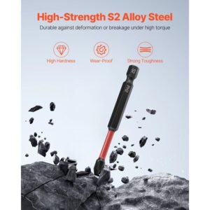 screwdriver bit set, 45 piece, magnetic phillips, slotted, square, torx bit, hex nut sockets, extension rod with transparent storage case, high strength s2 alloy steel, blackened finish