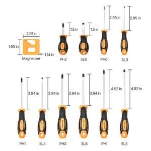screwdriver set, 12 piece hand tools set with magnetic tips, includes 5 phillips and 5 flat head bits, z type bit, professional repair tool kit for sockets, furniture, home appliances, bicycles
