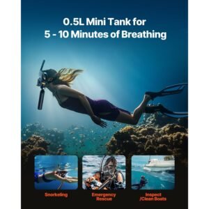 scuba tank, 0.5l portable diving tank, diving oxygen cylinder support 5 10 minutes underwater breathing, 32.81 ft diving depth, refillable snorkel air tank kit for underwater exploration rescue