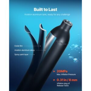 scuba tank, 0.5l portable diving tank, diving oxygen cylinder support 5 10 minutes underwater breathing, 32.81 ft diving depth, refillable snorkel air tank kit for underwater exploration rescue