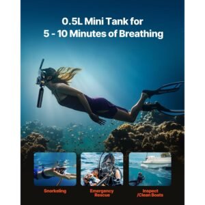 scuba tank, 0.5l portable scuba diving tank, diving oxygen cylinder supports 5 10 minutes underwater breathing, 98.43 ft diving depth, lung tank kit with snorkel mask for underwater exploration
