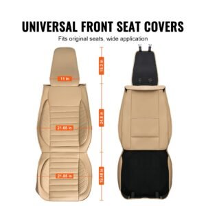 seat covers, universal car seat covers front seats, 2pcs faux leather seat cover, semi enclosed design, detachable headrest and airbag compatible, for most cars suvs and trucks beige