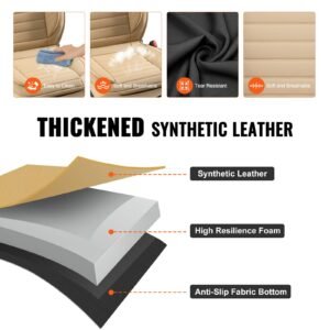 seat covers, universal car seat covers front seats, 2pcs faux leather seat cover, semi enclosed design, detachable headrest and airbag compatible, for most cars suvs and trucks beige