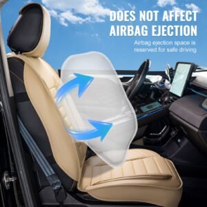 seat covers, universal car seat covers front seats, 2pcs faux leather seat cover, semi enclosed design, detachable headrest and airbag compatible, for most cars suvs and trucks beige