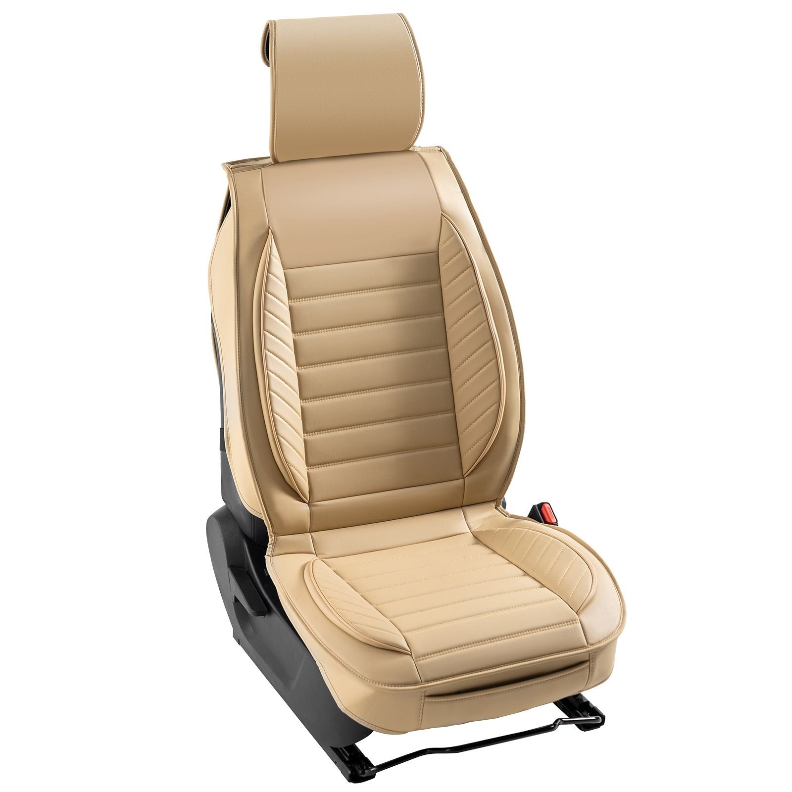 seat covers, universal car seat covers front seats, 2pcs faux leather seat cover, semi enclosed design, detachable headrest and airbag compatible, for most cars suvs and trucks beige