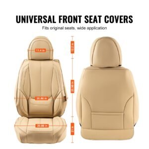 seat covers, universal car seat covers front seats, 6pcs faux leather seat cover, full enclosed design, detachable headrest and airbag compatible, for most cars suvs and trucks beige