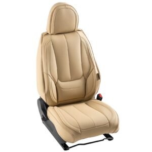 Seat Covers, Universal Car Seat Covers Front Seats, 6pcs Faux Leather Seat Cover, Full Enclosed Design, Detachable Headrest and Airbag Compatible, for Most Cars SUVs and Trucks Beige
