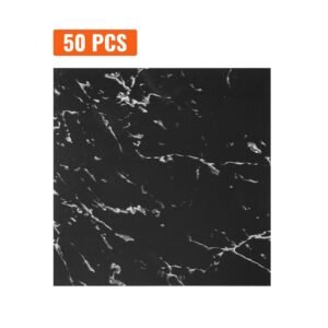 Self Adhesive Vinyl Floor Tiles 12 x 12 inch, 50 Tiles 1.5mm Thick Peel & Stick, Black Marble Texture DIY Flooring for Kitchen, Dining Room, Bedrooms & Bathrooms, Easy for Home Decor