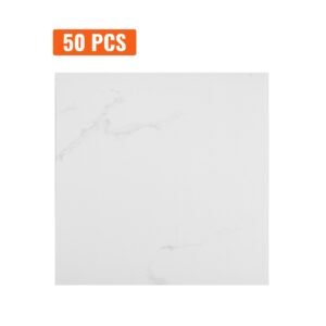 Self Adhesive Vinyl Floor Tiles 12 x 12 inch, 50 Tiles 1.5mm Thick Peel & Stick, White Marble Texture DIY Flooring for Kitchen, Dining Room, Bedrooms & Bathrooms, Easy for Home Decor