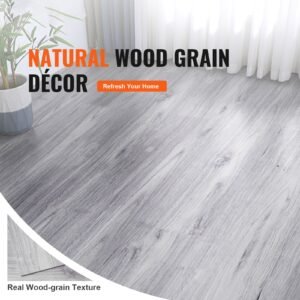 self adhesive vinyl floor tiles 36 x 6 inch, 20 tiles 0.62mm thick peel & stick, light gray wood grain diy flooring for kitchen, dining room, bedrooms & bathrooms, easy for home decor