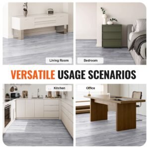 self adhesive vinyl floor tiles 36 x 6 inch, 20 tiles 0.62mm thick peel & stick, light gray wood grain diy flooring for kitchen, dining room, bedrooms & bathrooms, easy for home decor
