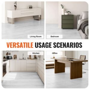 self adhesive vinyl floor tiles 36 x 6 inch, 36 tiles 2.5mm thick peel & stick, light gray wood grain diy flooring for kitchen, dining room, bedrooms & bathrooms, easy for home decor