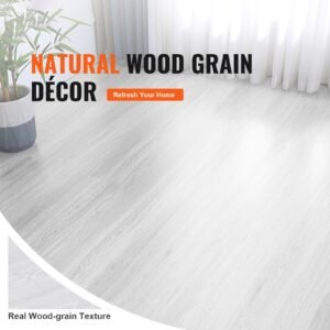 self adhesive vinyl floor tiles 390 x 23.6 inch, 1.5mm thick peel & stick, light gray wood grain diy flooring for kitchen, dining room, bedrooms & bathrooms, easy for home decor