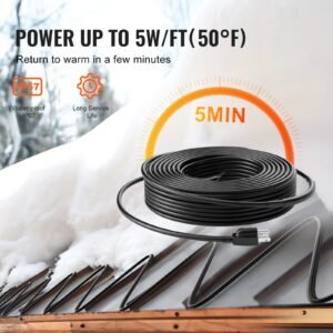 self regulating pipe heating cable, 100ft 5w/ft heat tape for pipes, roof snow melting de icing, gutter and pipe freeze protection