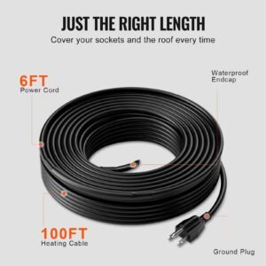 self regulating pipe heating cable, 100ft 5w/ft heat tape for pipes, roof snow melting de icing, gutter and pipe freeze protection