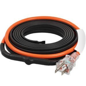 self regulating pipe heating cable, 15ft 5w/ft heat tape for pipes freeze protection, water pipe heat cable with built in thermostat protects pvc hose, metal and plastic pipe from freezing