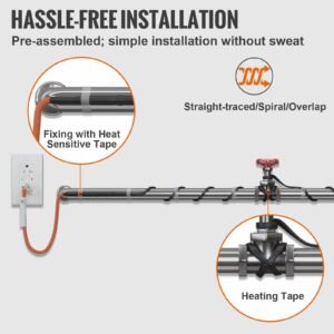 self regulating pipe heating cable, 24 feet 5w/ft heat tape for pipes freeze protection, protects pvc hose, metal and plastic pipe from freezing, 120v