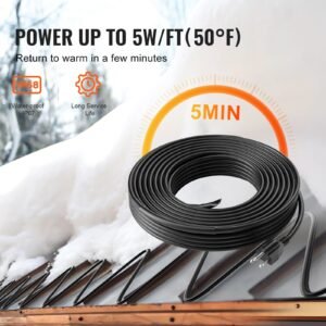 self regulating pipe heating cable, 30ft 5w/ft heat tape for pipes, roof snow melting de icing, gutter and pipe freeze protection