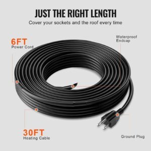 self regulating pipe heating cable, 30ft 5w/ft heat tape for pipes, roof snow melting de icing, gutter and pipe freeze protection