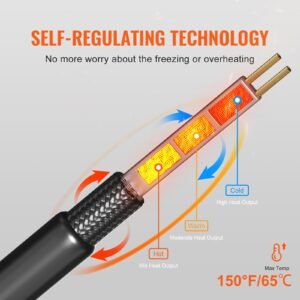 self regulating pipe heating cable, 50ft 5w/ft heat tape for pipes, roof snow melting de icing, gutter and pipe freeze protection