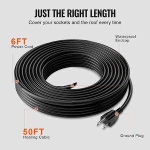self regulating pipe heating cable, 50ft 5w/ft heat tape for pipes, roof snow melting de icing, gutter and pipe freeze protection