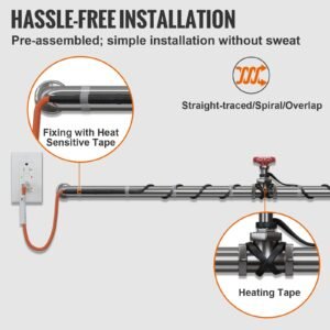 self regulating pipe heating cable, 6 feet 5w/ft heat tape for pipes freeze protection, protects pvc hose, metal and plastic pipe from freezing, 120v