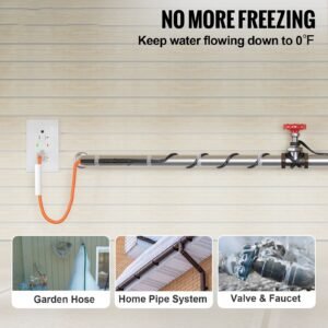 Self-Regulating Pipe Heating Cable, 9FT 5W/FT Heat Tape for Pipes Freeze Protection, Water Pipe Heat Cable with Built-in Thermostat Protects PVC Hose, Metal and Plastic Pipe from Freezing