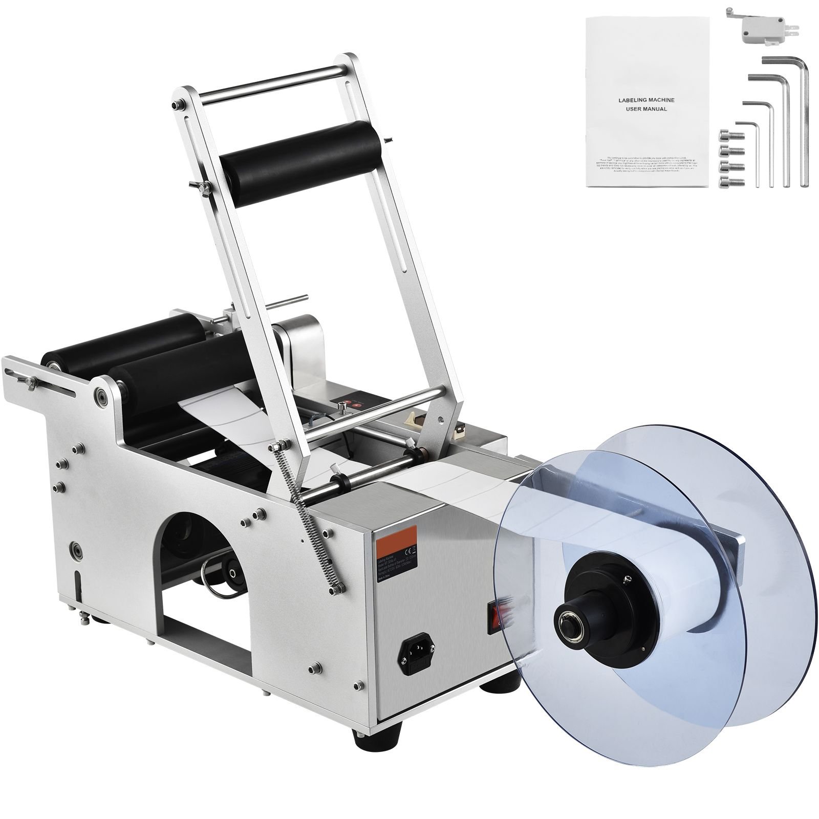 semi automatic round labeling machine, 20 50pcs/min, electric bottle label applicator for round bottles, round bottle labeler suitable for bottle diameter 0.78 4.72 inches (with pressing bar)
