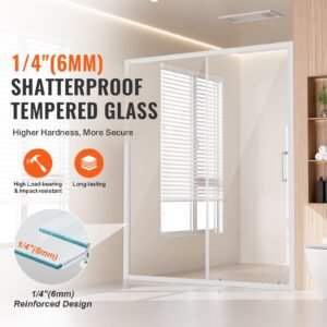 semi frameless shower door, 57.7 59 w x 70 h in, shower sliding glass door with 1/4 in(6mm) clear tempered glass, waterproof shatterproof nano stainproof with stainless steel hardware, chrome