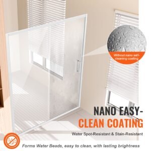 semi frameless shower door, 57.7 59 w x 70 h in, shower sliding glass door with 1/4 in(6mm) clear tempered glass, waterproof shatterproof nano stainproof with stainless steel hardware, chrome