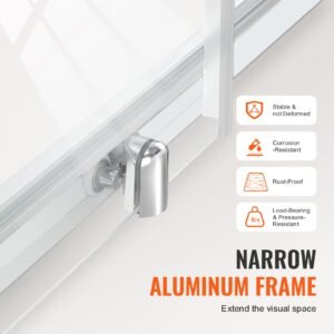 semi frameless shower door, 57.7 59 w x 70 h in, shower sliding glass door with 1/4 in(6mm) clear tempered glass, waterproof shatterproof nano stainproof with stainless steel hardware, chrome