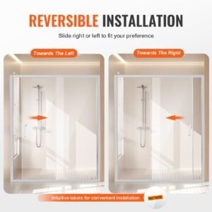 semi frameless shower door, 57.7 59 w x 70 h in, shower sliding glass door with 1/4 in(6mm) clear tempered glass, waterproof shatterproof nano stainproof with stainless steel hardware, chrome