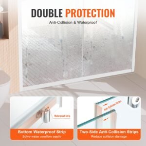 semi frameless shower door, 57.7 59 w x 70 h in, shower sliding glass door with 1/4 in(6mm) clear tempered glass, waterproof shatterproof nano stainproof with stainless steel hardware, chrome