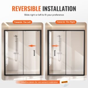 semi frameless shower door, 57.7 59 w x 70 h in, shower sliding glass door with 1/4 in(6mm) clear tempered glass, waterproof shatterproof stainproof with stainless steel hardware, matte black