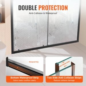 semi frameless shower door, 57.7 59 w x 70 h in, shower sliding glass door with 1/4 in(6mm) clear tempered glass, waterproof shatterproof stainproof with stainless steel hardware, matte black