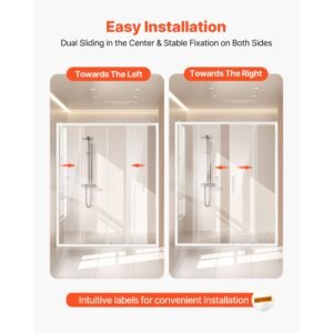 semi frameless shower door, 57.8 59 w x 70 h in, double sliding glass door with 1/4 in(6mm) clear tempered glass, waterproof shatterproof nano stainproof with stainless steel hardware, chrome