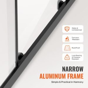 semi frameless shower door, 57.8 59 w x 70 h in, double sliding glass door with 1/4 in(6mm) clear tempered glass, waterproof shatterproof stainproof with stainless steel hardware, matte black