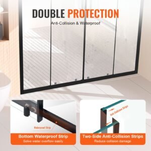 semi frameless shower door, 57.8 59 w x 70 h in, double sliding glass door with 1/4 in(6mm) clear tempered glass, waterproof shatterproof stainproof with stainless steel hardware, matte black