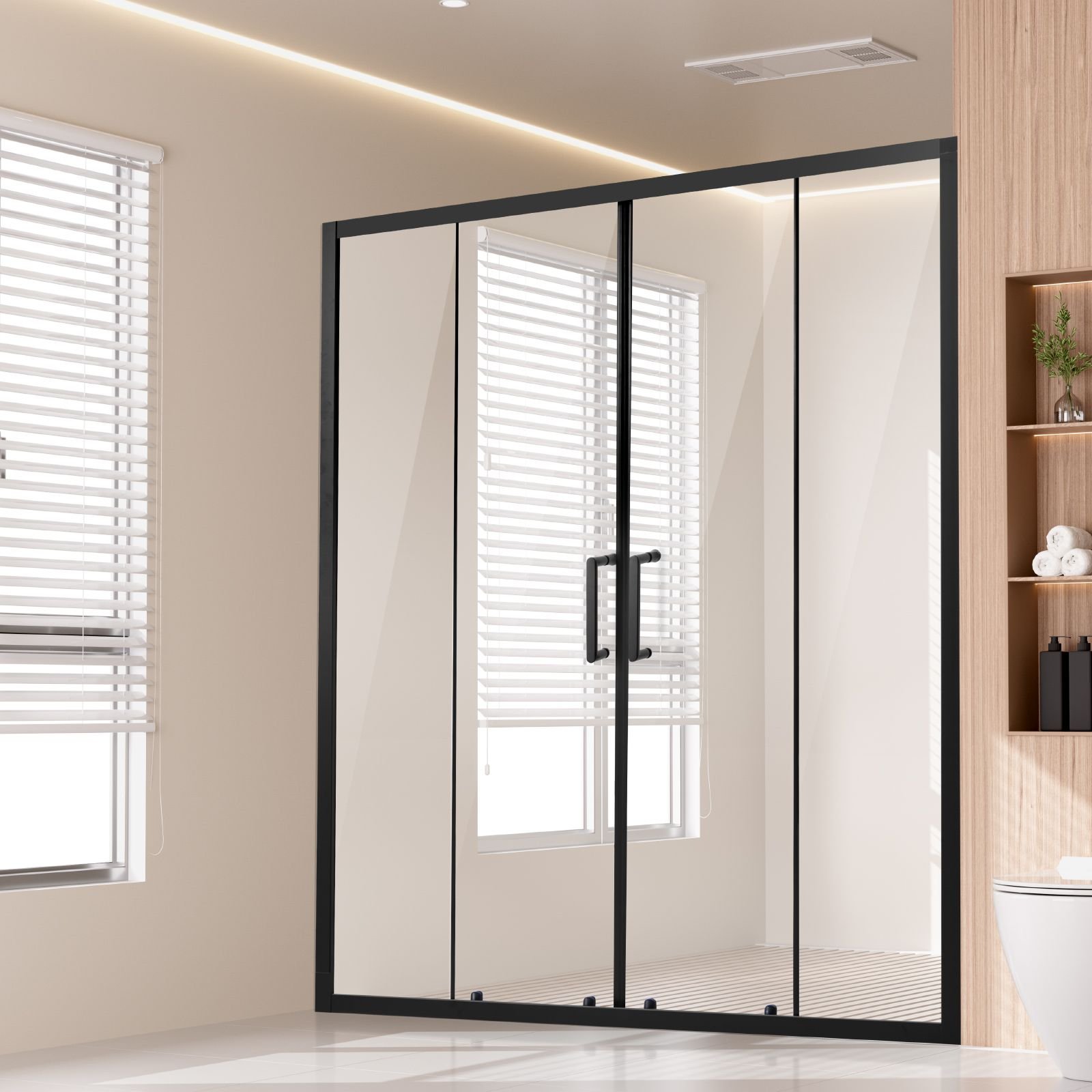 semi frameless shower door, 57.8 59 w x 70 h in, double sliding glass door with 1/4 in(6mm) clear tempered glass, waterproof shatterproof stainproof with stainless steel hardware, matte black