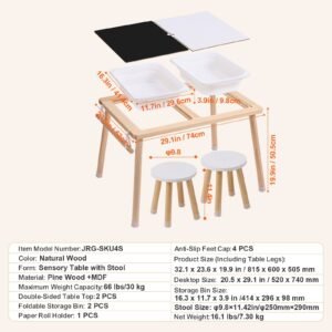 sensory table and chairs set, toddlers activity table with 2 stools, 2 storage bins & paper roll holder, indoor/outdoor play sand and water table, wooden kids sensory table gift for boys girls