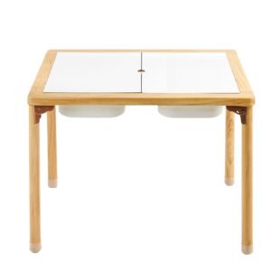 Sensory Table for Toddlers, Foldable Wooden Kids Activity Table with Double-Sided Board, Storage Bins, and Non-Slip Feet, for Boys and Girls Playing Sand and Water, Drawing, Studying, Dining