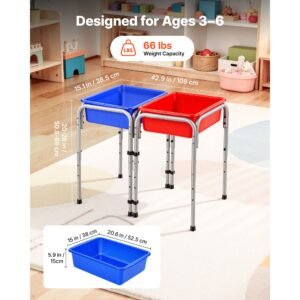 sensory table for toddlers, kids 2 station sand and water adjustable play table with detachable storage bins and non slip feet, carbon steel frame, rounded corners, for boys and girls exploring
